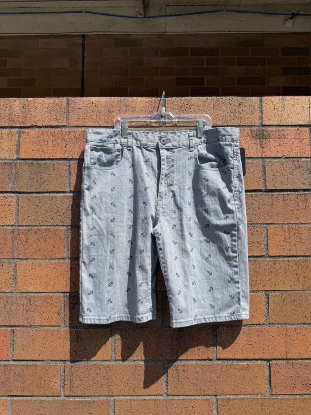 Y2K Carbon Denim Anchor Print Vintage Grey Jean Shorts Jorts Mossimo Union Bay